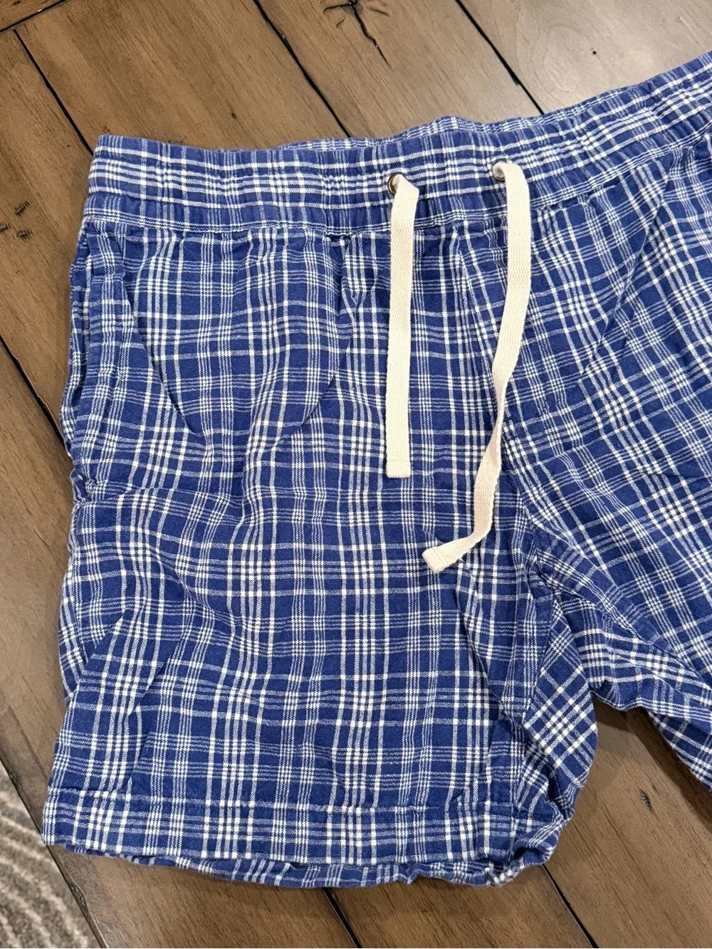 J. Crew Blue & White Plaid Men's Drawstring Linen Cotton Blend Shorts #454